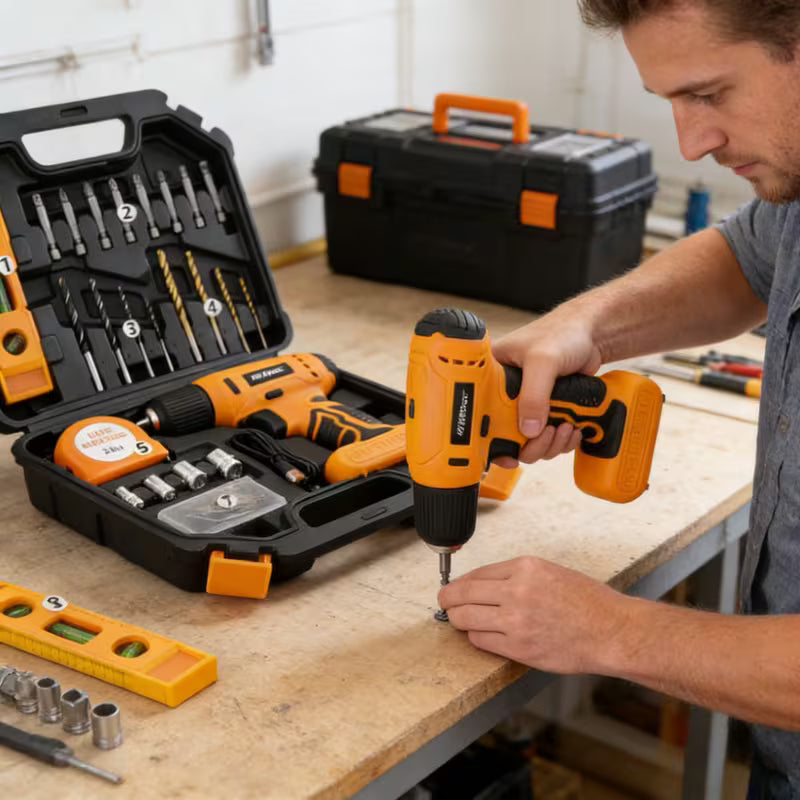 8V Lithium Rechargeable Electric Screwdriver Yellow Tool Set Dual Speed Multifunctional Hand Drill