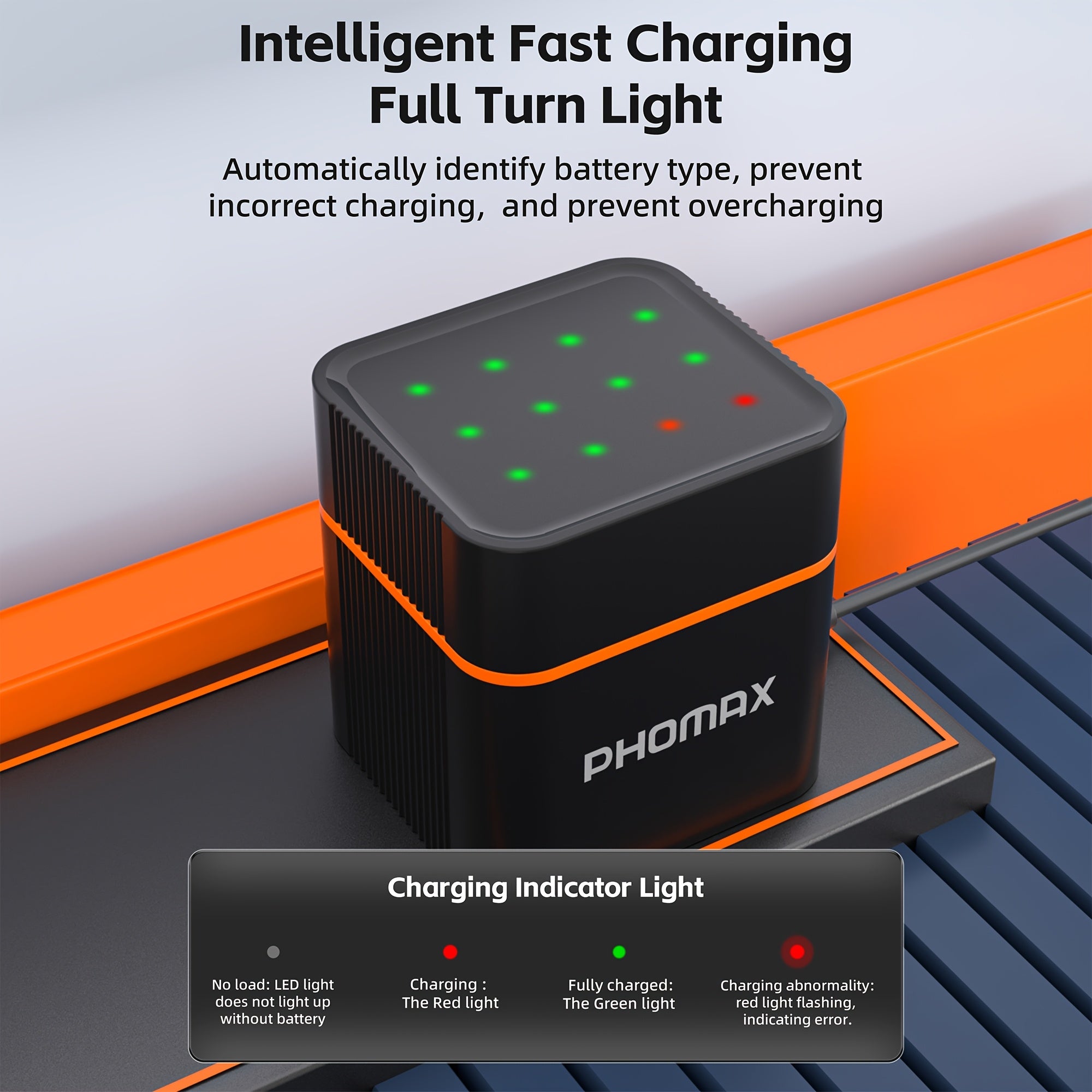 PHOMAX 12-Slot 1.5V AAA Rechargeable Lithium Battery Charging Case, AAA, Black