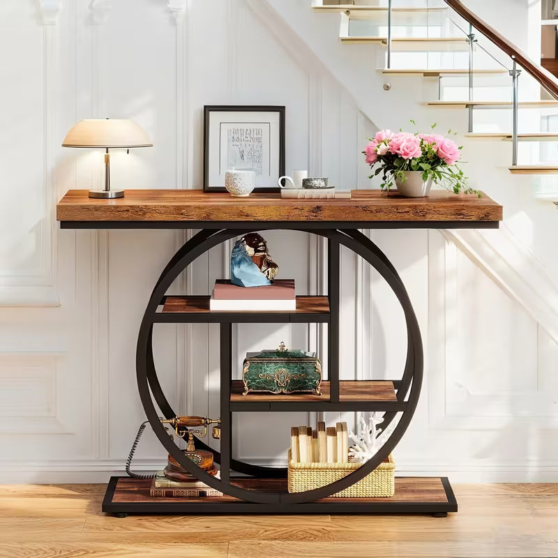 Rustic Modern 41.3" Console Table with 4-Tier Storage Shelves