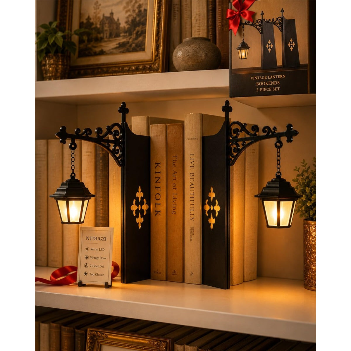 Mini Retro Warm Light Bookshelf Lamp And Bookstop