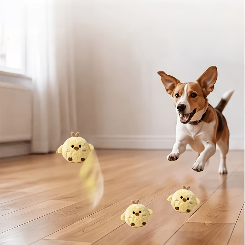 Yellow Chick Pet Interactive Bouncing Squeaky Toy Ball, Dog, Yellow