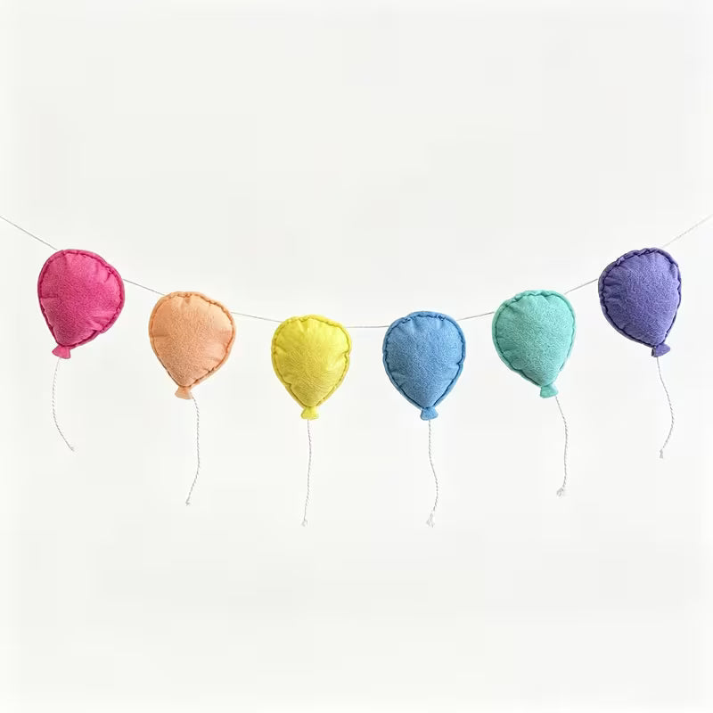 3D Felt Balloon Garland Banner, Pastel Stuffed Balloon Bunting with String, Pre-Assembled
