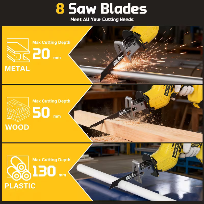 Newly Upgraded Electric Reciprocating Saw, Wireless HandSaw with LED Light And Safety Lock