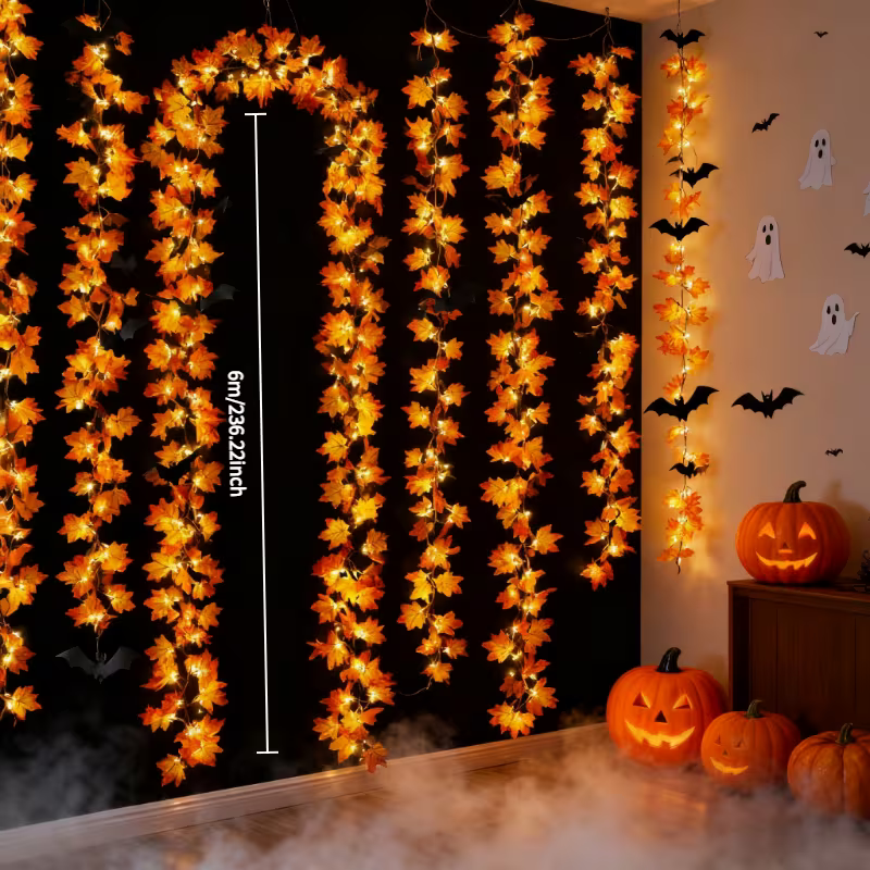 Maple Leaf Light Strings in 59in/236in Available - Battery-operated(batteries Not Included)