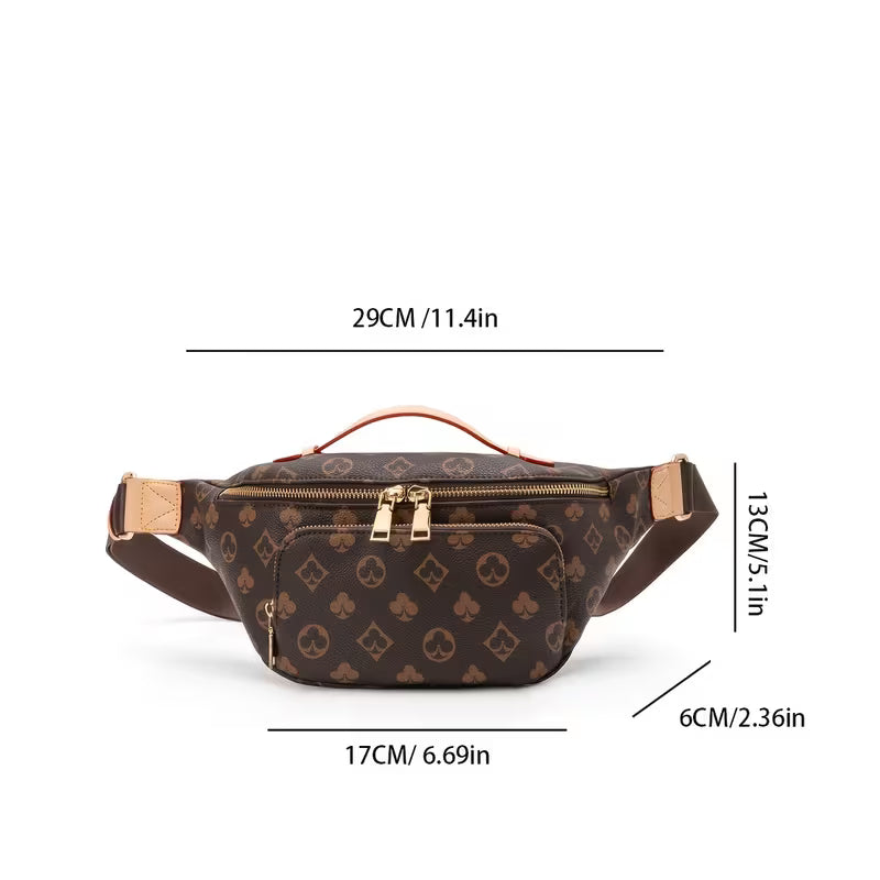 1pc Coffee Retro Printed Crossbody Bag, Stylish Waist Bag, Versatile Chest Bag for Women