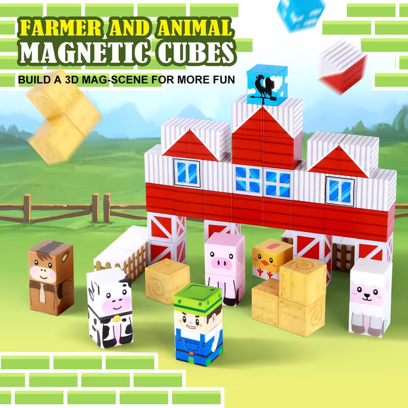 54/150-Piece Farm Animal Magnetic Building Cubes