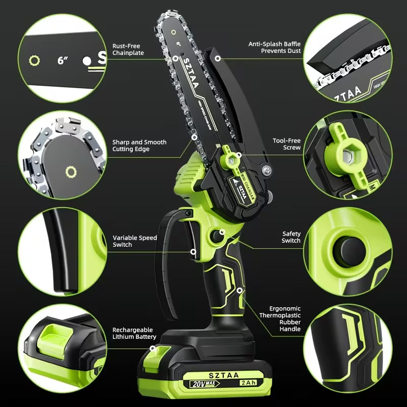 6-inch Lightweight Chainsaw | Battery- Handheld Chainsaw