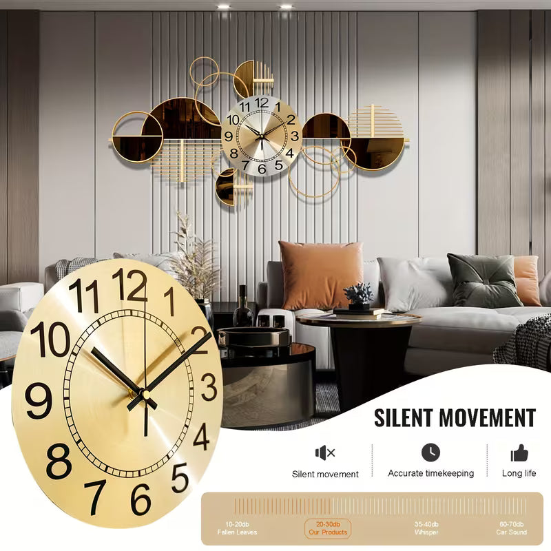 Metal Wall Clock Decorative 3D Metal Wall Art Clock For Living Room Bedroom Creative Modern Big