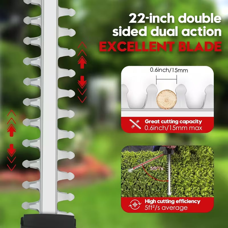 21V Cordless Hedge Trimmer, 22-Inch Double-Sided Dual Action Set