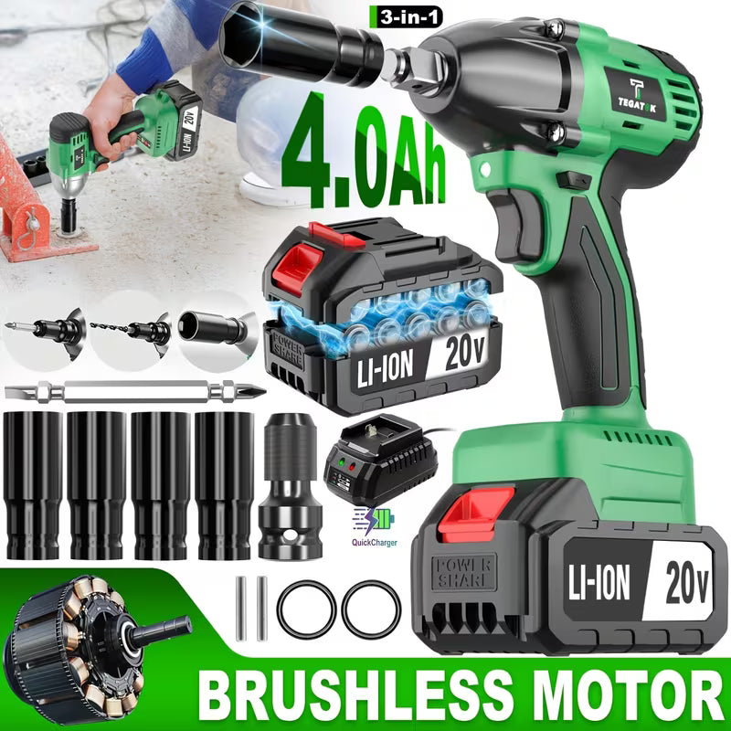 20V Brushless Cordless Electric Tool Set, Equipped with Cordless Drill/Angle Grinder
