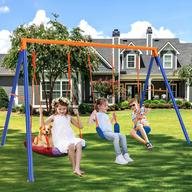 3-In-1 Kids Large Metal Swing Frame Toys 32ft