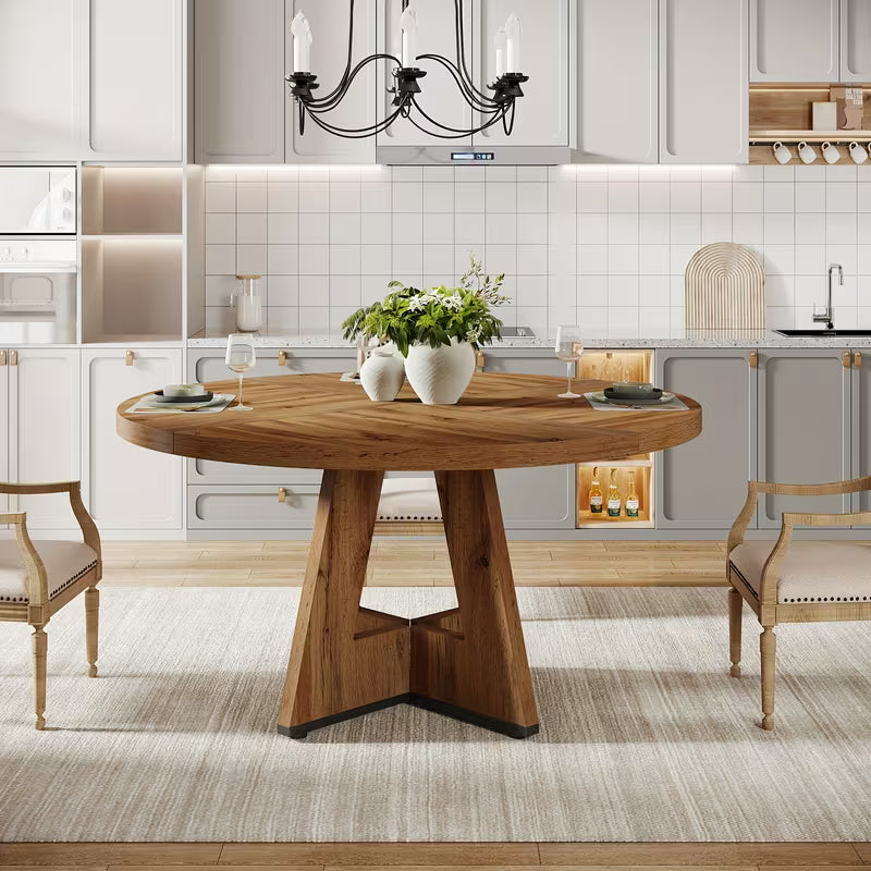 47 Inch Farmhouse Dining Table, Rustic Round Dinner Table for 4
