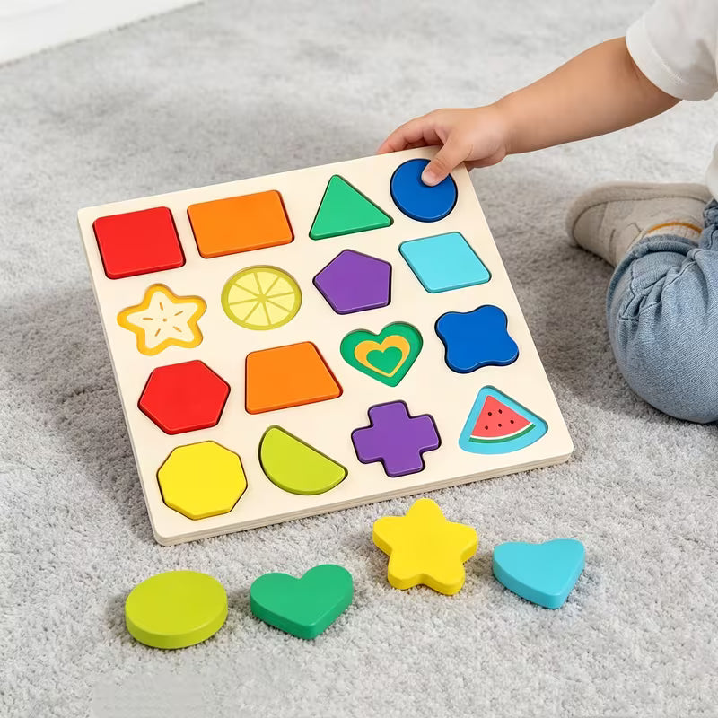 Fun Puzzle Board Paired with Colorful Shape Blocks