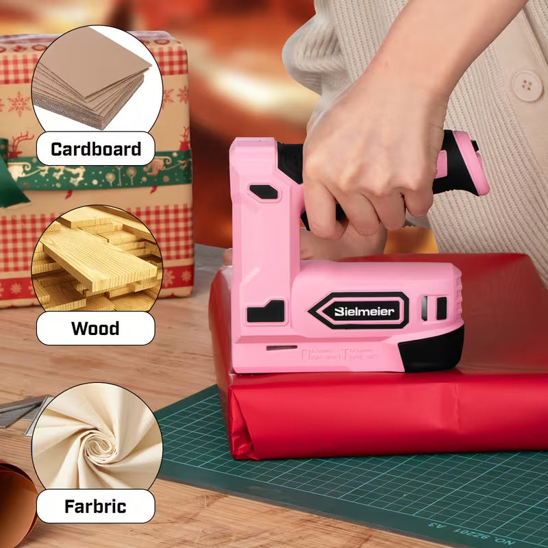 Pink Cordless Staple Gun, 2-in-1 Nail Gun Battery Powered With 1600pcs Staples And Nails