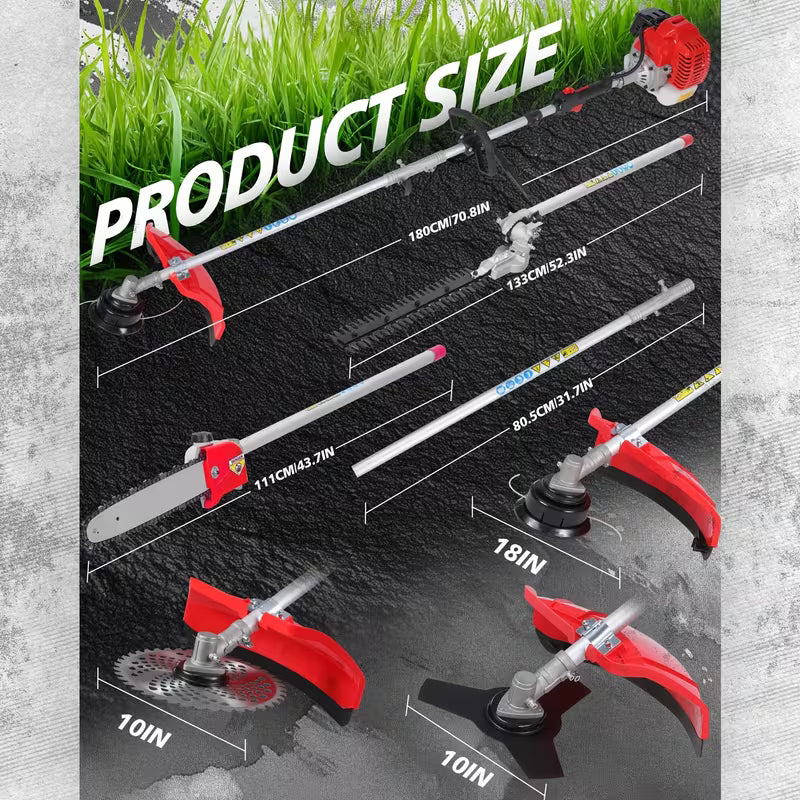 52cc 5-in-1/3-in-1/4-in-1 Gasoline Brush Cutter/Weeder/Trimmer/High Branch Saw, 52cc 2-stroke