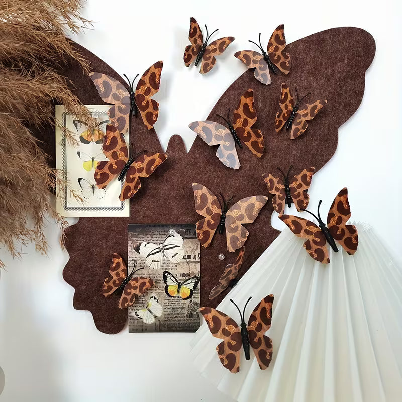 A Set of 12pcs PY3046 Creative Leopard Print 3D Butterfly Decorative Stickers for Home Background