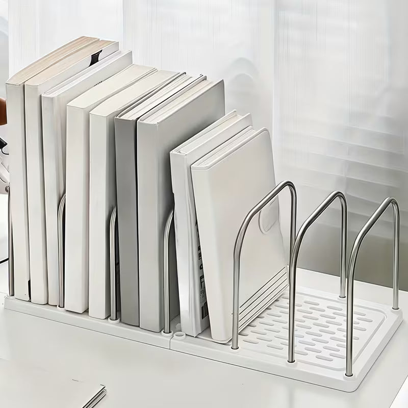 1pc Stainless Steel + PP Material Desktop Bookshelf | Non-Slip Base with Adjustable Divided