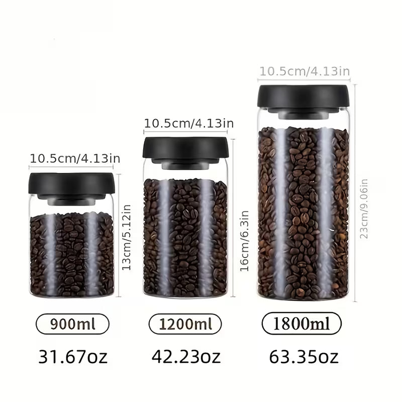 Three Large Vacuum-Sealed Jars for Home And Kitchen Use, Including a Spice Jar And a Glass
