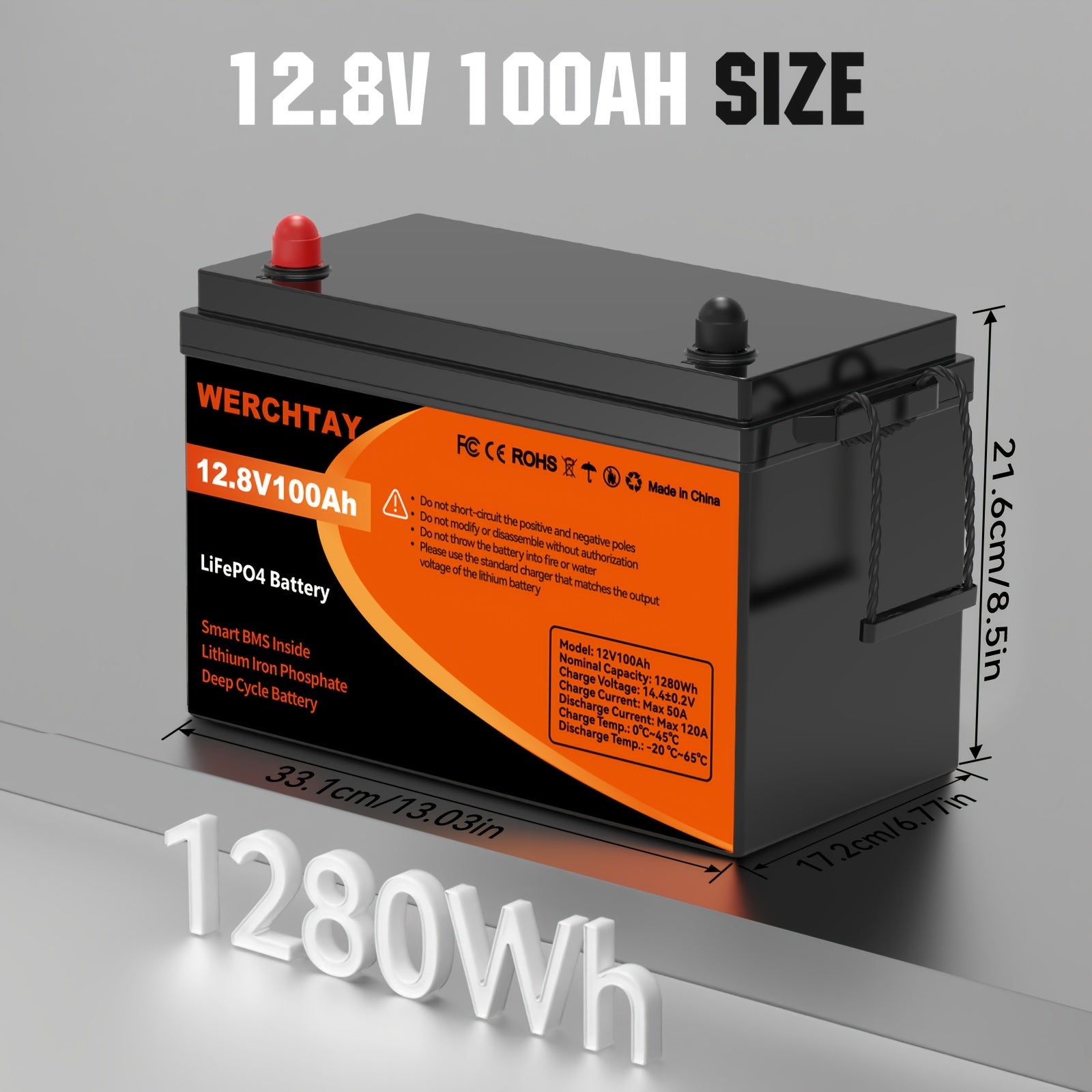 WERCHTAY 12.8V 100Ah/200Ah/300Ah LiFePO4 Battery Built-in BMS Rechargeable Lithium Battery