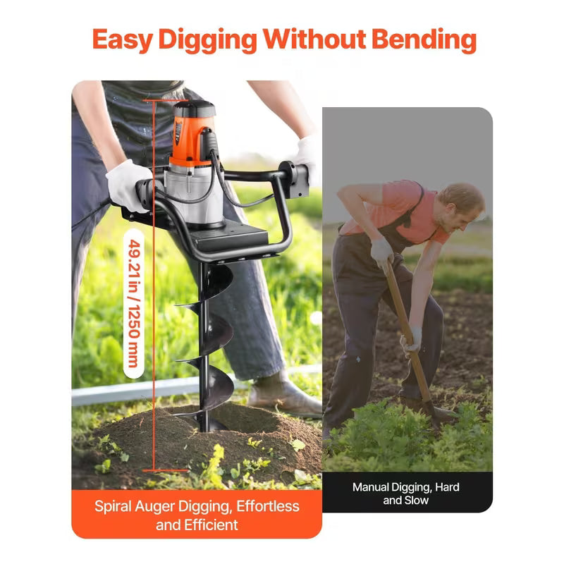 VEVOR Electric Post Hole Digger 1500W Powerful Motor with 5.71 in Auger Bit