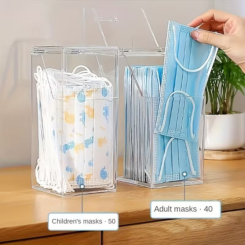 1pc Clear Storage Box Mask Organizer Acrylic Pencil Holder for Desk Multifunctional with Lid