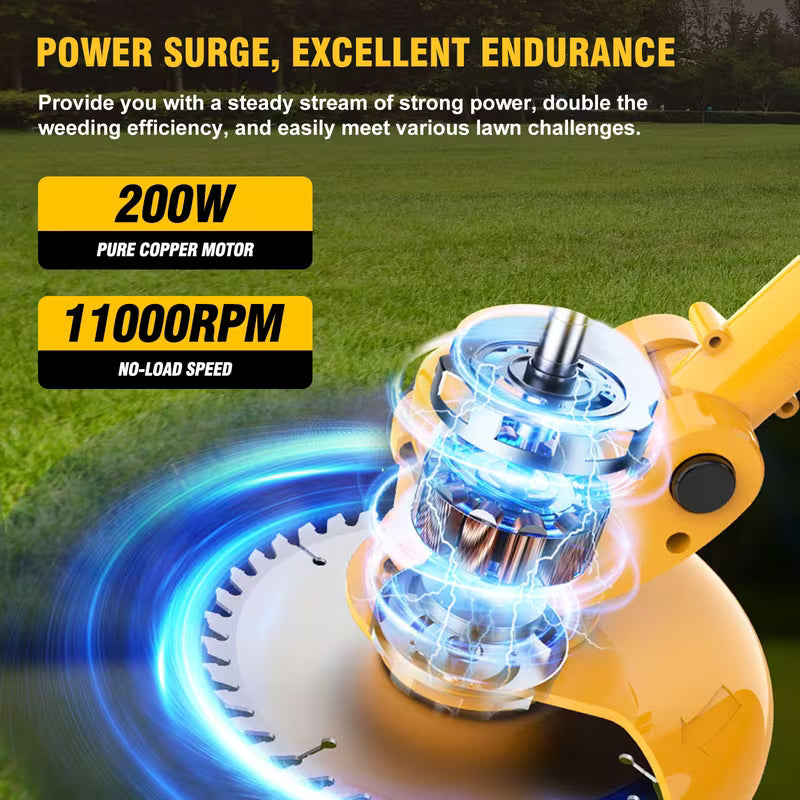 Electric Grass Trimmer Cordless 24V, 200W High Torque Motor 11000 RPM, 2 Lithium Ion Batteries