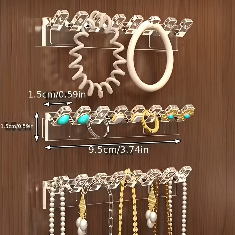 6pcs Set, Single Unit 8-Hook Transparent Acrylic Wall-Mounted Jewelry Organizer - with Hole