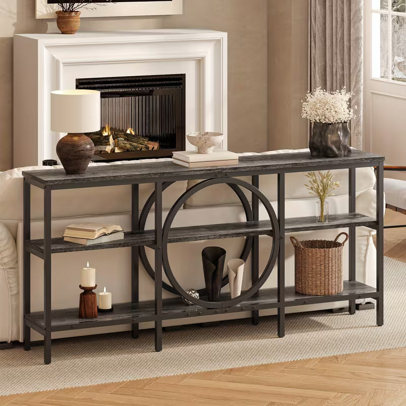 Industrial Fashion Storage Cabinet, Living Room Table Extra Long 66.9 Inch Narrow Sofa Table