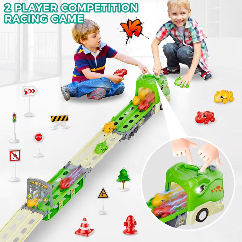 Dinosaur Truck Toys Dino Cars for 3-7 Year Boys with Foldable Track