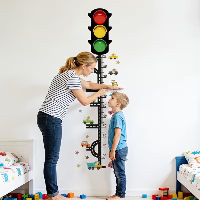 2pcs Cartoon Traffic Light Traffic Track Car Themed Height Measurement Wall Sticker