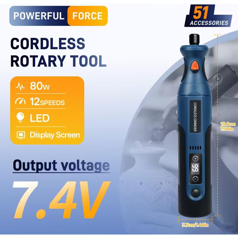 RANKSEA Cordless Rotary Tool Kit Mini, 7.4V 12-Speed USB- Cordless Drill/Grinder/Polisher/Sander
