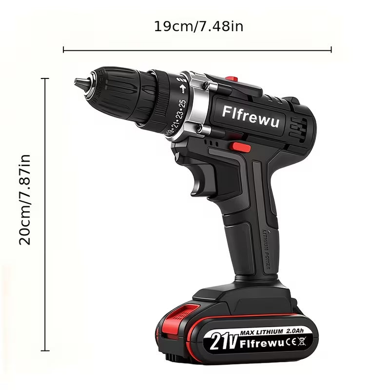Renovation Special Cordless Drill, 21V 2.0Ah Battery, 2 Speed Transmission, Wood