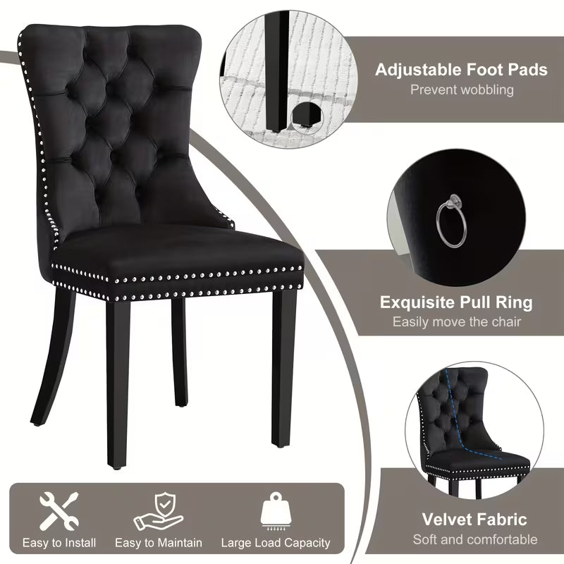 5pcs Modern Dining Table and Chair Set with Tempered Glass Table & Velvet Chairs - -Frame Base