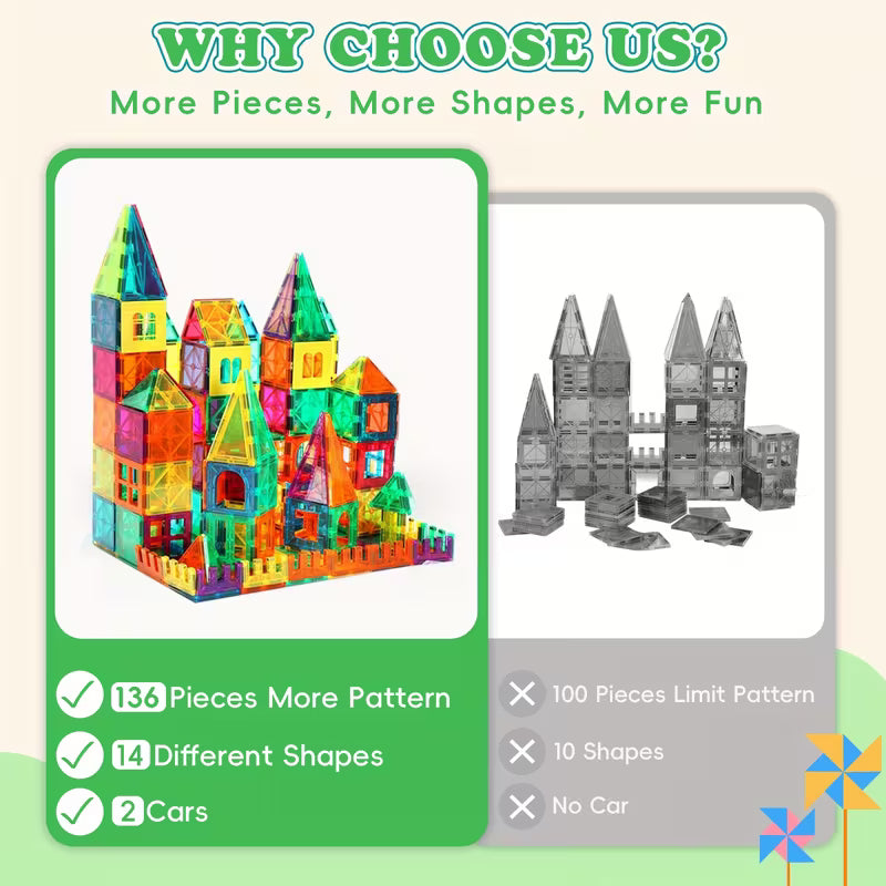 80/106/136-Piece Magnetic Tiles for Kids