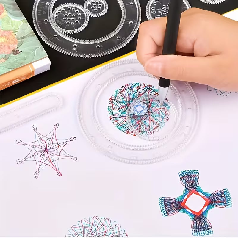 Puzzle Spirograph: Interlocking Gears and Wheels Drawing Additions Ruler