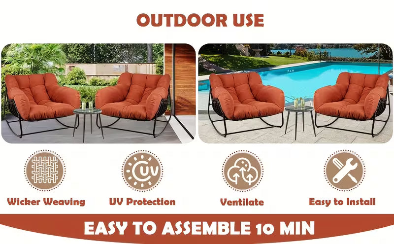 Papasan Rocking Chair Outdoor, All Weather Wicker Papasan Patio Chair with Cushion And Pillow