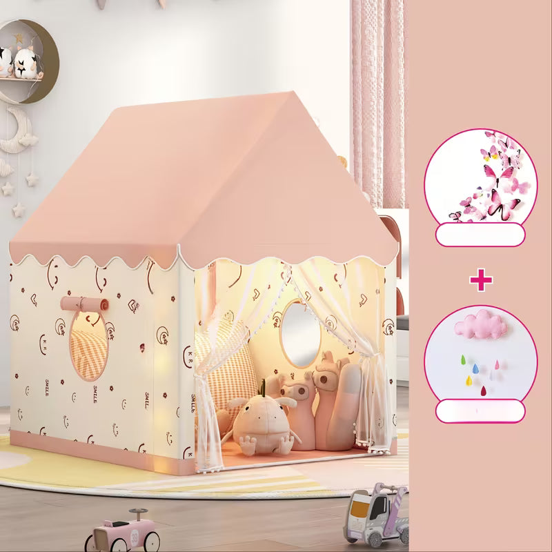 Smiling Face Pink Beige Tent with Clouds and Butterflies