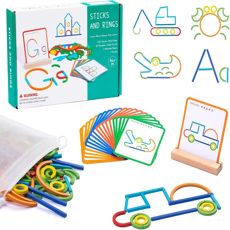Wooden Creative Sticks and Rings Educational Toy