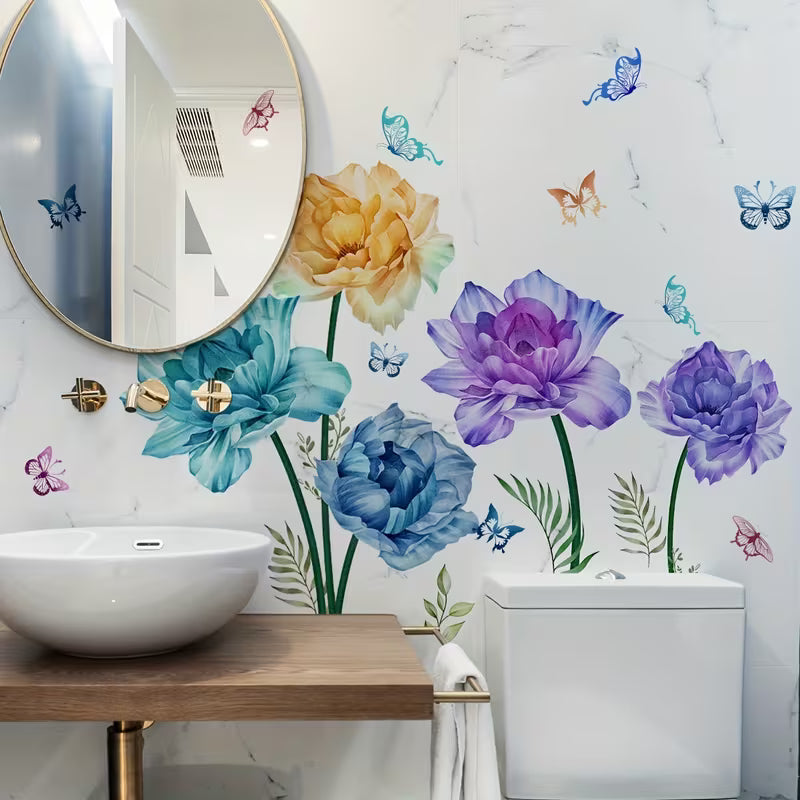 Wall Stickers for Bedroom, Living Room Background Wall - One Set of Two Floral Butterfly Spring