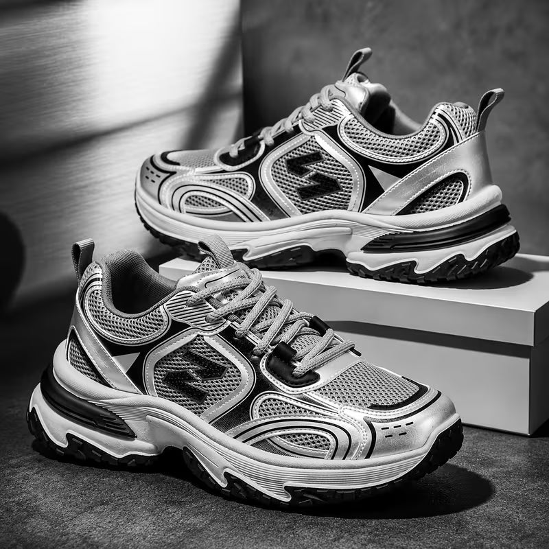 Men's Dad Shoes, Mesh Breathable Platform Sneakers, Retro Casual Running Shoes
