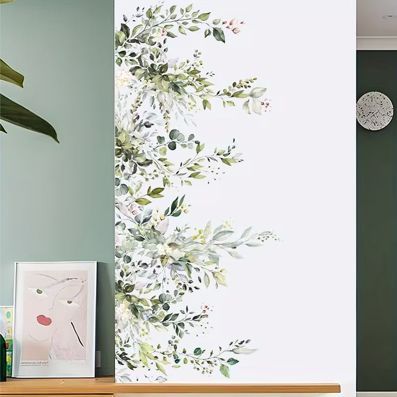 Plant Vine Floral Green Leaf Self-Adhesive Wall Stickers, Green