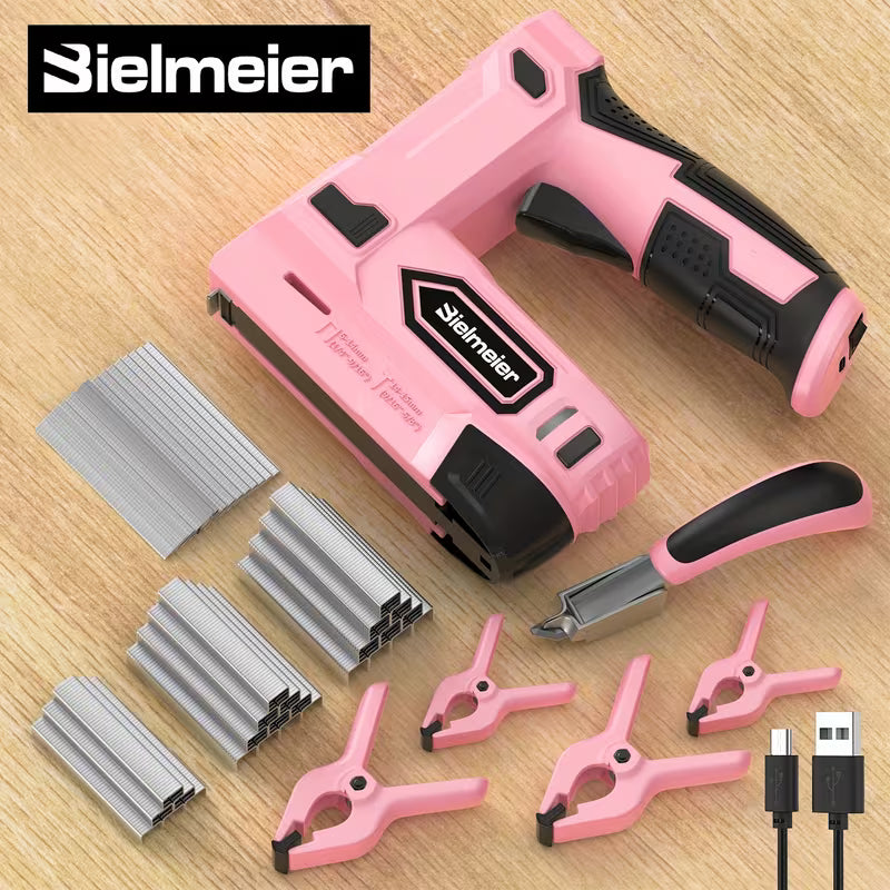 Pink Cordless Staple Gun, 2-in-1 Nail Gun Battery Powered With 1600pcs Staples And Nails