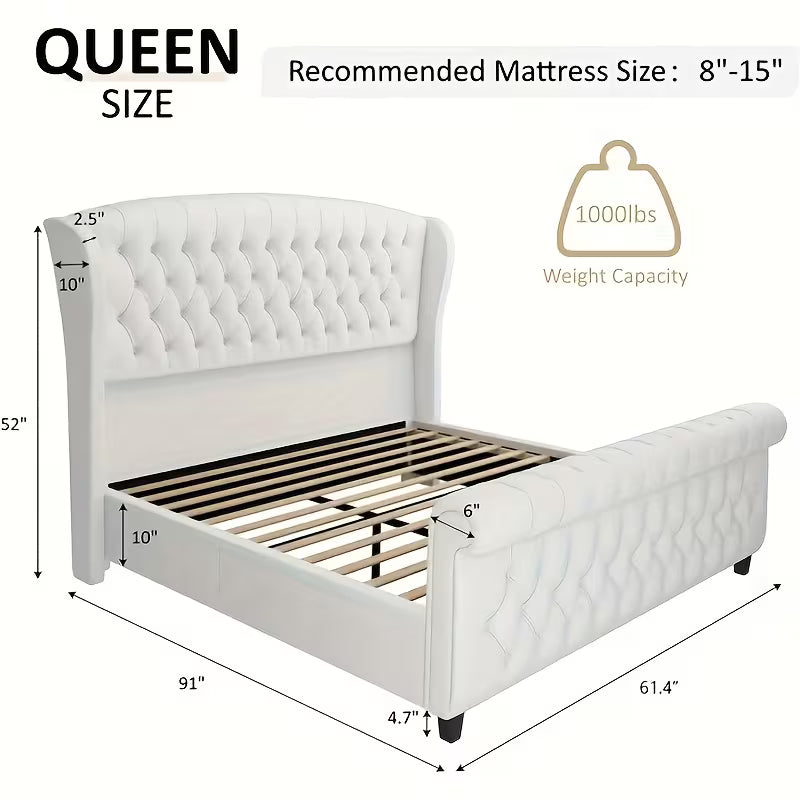 Chenille Upholstered Platform Bed Frame