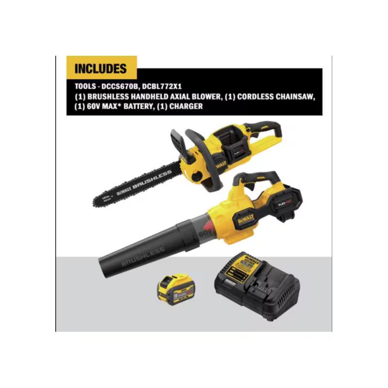 DEWALT FLEXVOLT 60V MAX* Blower & Chainsaw Combo Kit, Brushless, 3-Ah Battery (DCBL772X1 & DCCS670B)