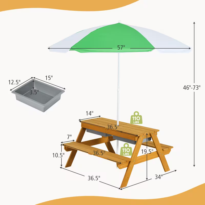 COSTWAY 3-in-1 Kids Picnic Table with Removable All-weather Wooden