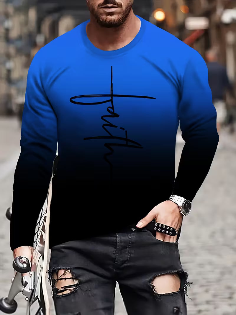 Stylish Long-Sleeve Homewear for Men Featuring a Striking Black-Red Gradient with an Artistic