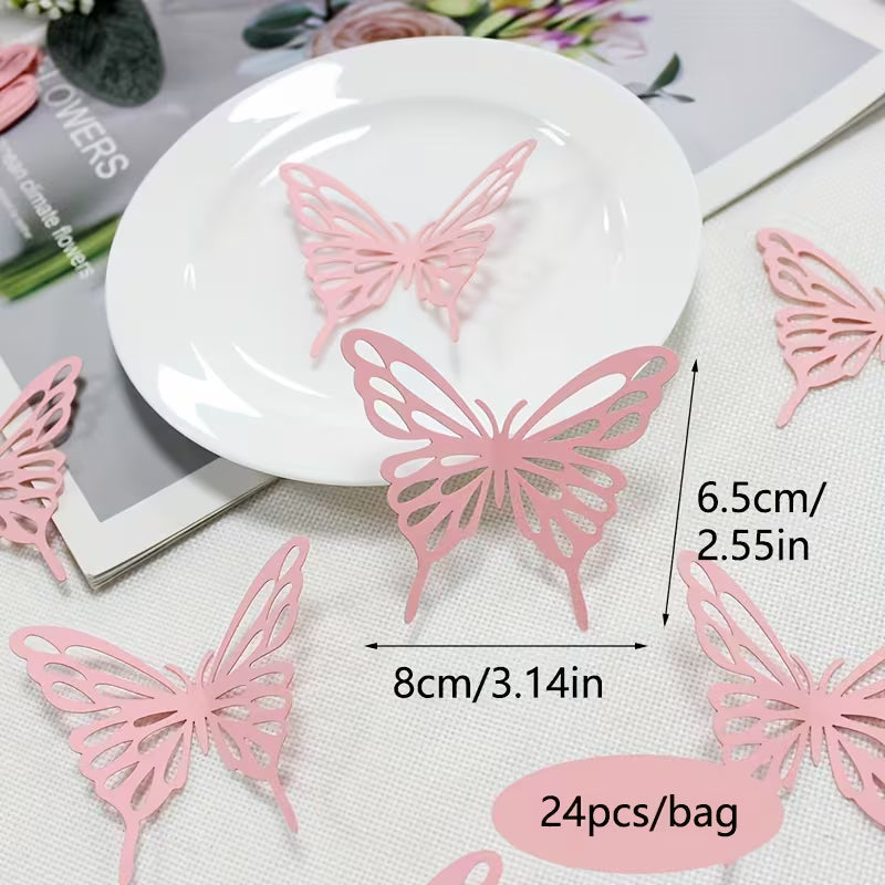 Set of 24 Three-Dimensional Butterfly Decorations for Parties