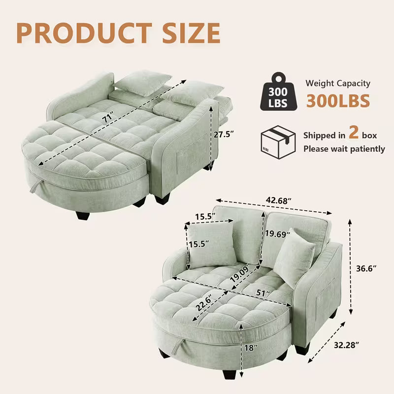 Double Sofa, Double Sofa Chaise Longue, Irregular Armrests