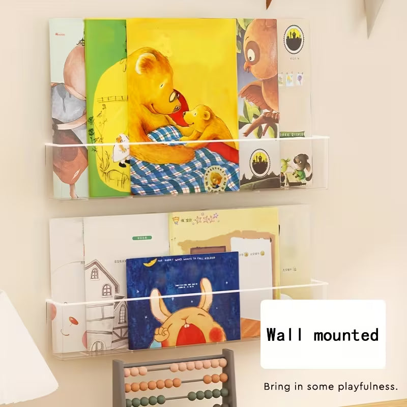 1pc Wall-Mounted Book Storage Rack, Book Display Rack, Picture Book Storage Rack, Transparent