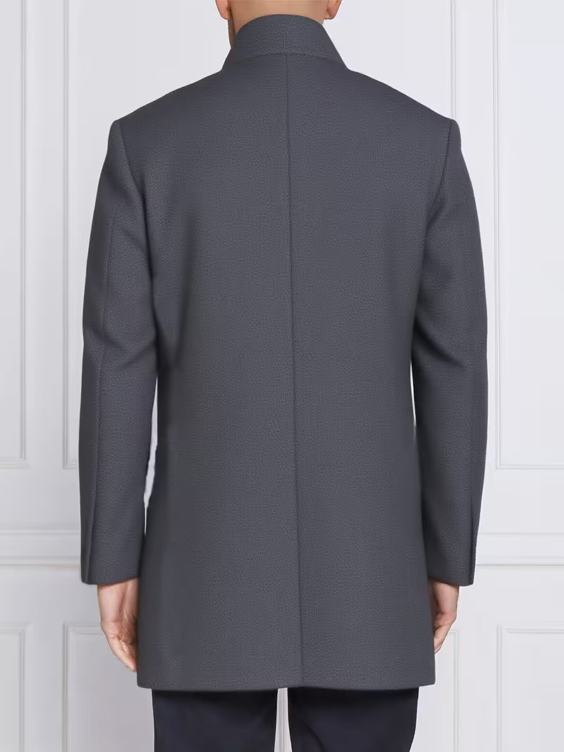 Men's Trench Coat with Notched Lapel, Single-Breasted, Winter Warm Business Long Coat